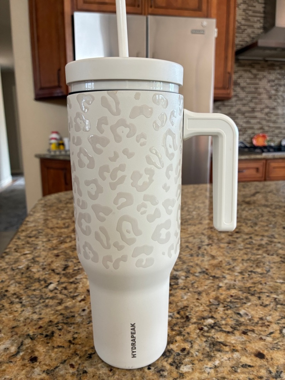 HydraPak White Leopard Print Travel Tumbler with Handle